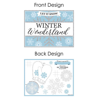 Winter Wonderland - Paper Snowflake Holiday Party and Winter Wedding Coloring Sheets - Activity Placemats - Set of 16