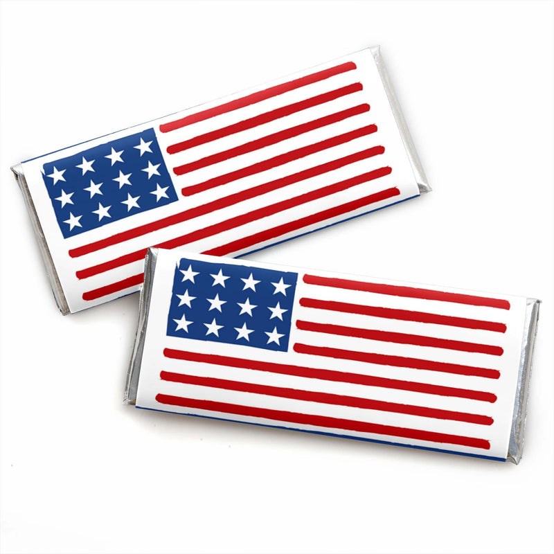 Stars & Stripes - Candy Bar Wrapper Memorial Day, 4th of July and Labor Day USA Patriotic Party Favors - Set of 24