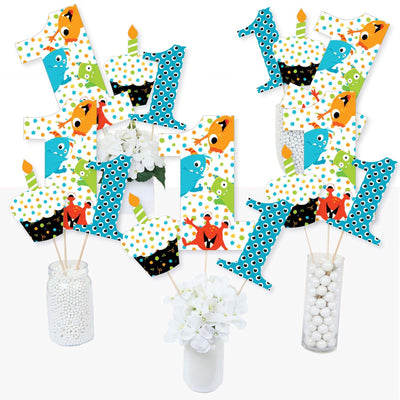 1st Birthday Monster Bash - Little Monster First Birthday Party Centerpiece Sticks - Table Toppers - Set of 15