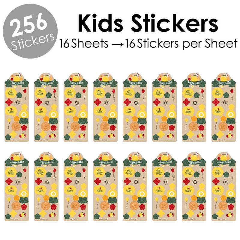 Sukkot - Sukkah Jewish Holiday Favor Kids Stickers - 16 Sheets - 256 Stickers