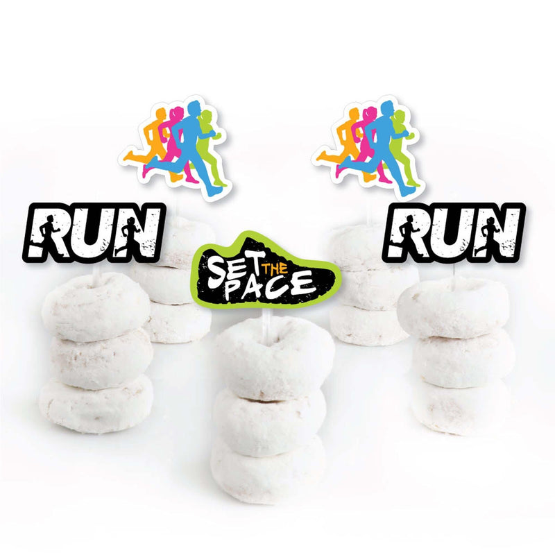 Set The Pace - Running - Dessert Cupcake Toppers - Track, Cross Country or Marathon Party Clear Treat Picks - Set of 24
