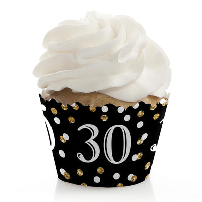 Adult 30th Birthday - Gold - Birthday Decorations - Party Cupcake Wrappers - Set of 12