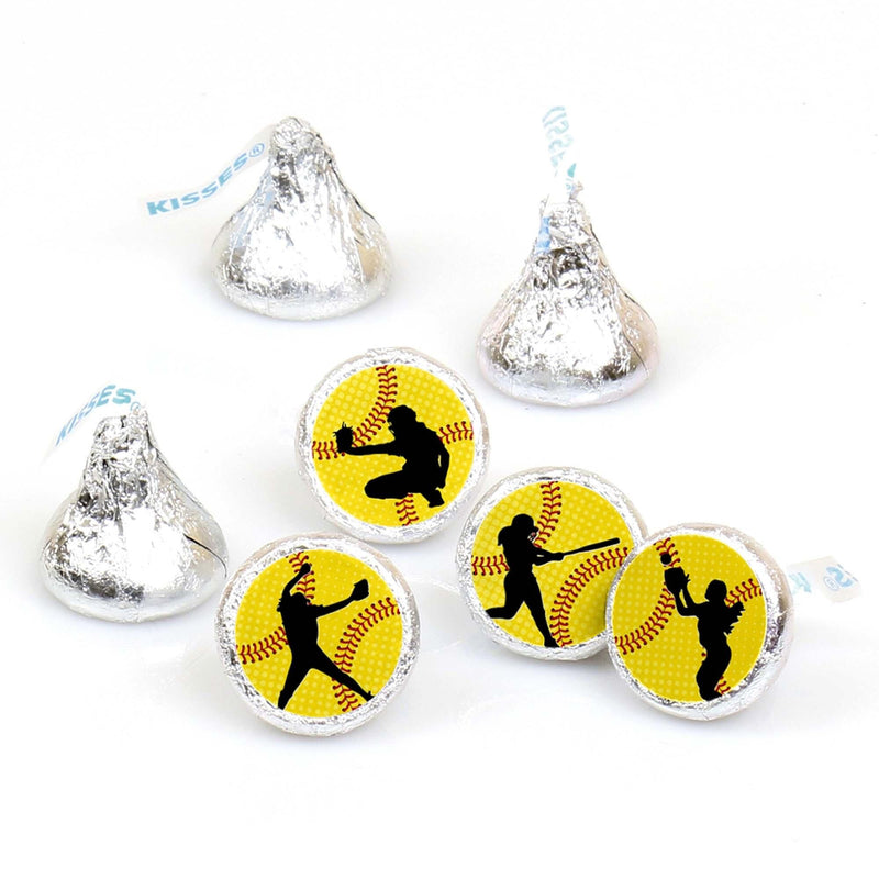 Grand Slam - Fastpitch Softball - Baby Shower or Birthday Party Round Candy Sticker Favors - Labels Fit Hershey&