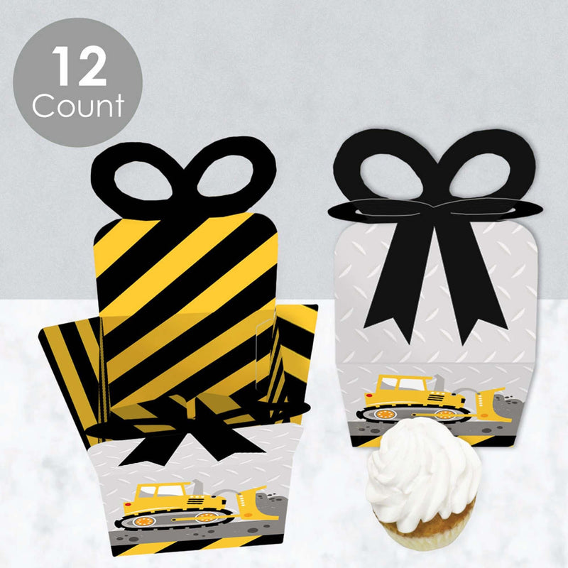 Dig It - Construction Party Zone - Square Favor Gift Boxes - Baby Shower or Birthday Party Bow Boxes - Set of 12