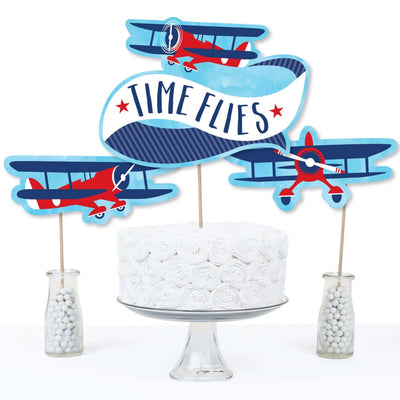 Taking Flight - Airplane - Vintage Plane Baby Shower or Birthday Party Centerpiece Sticks - Table Toppers - Set of 15