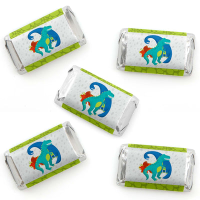 Roar Dinosaur - Mini Candy Bar Wrappers Stickers - Dino Mite T-Rex Baby Shower or Birthday Party Small Favors - 40 Count