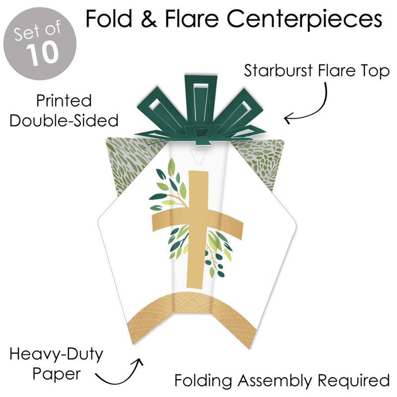 Elegant Cross - Table Decorations - Religious Party Fold and Flare Centerpieces - 10 Count