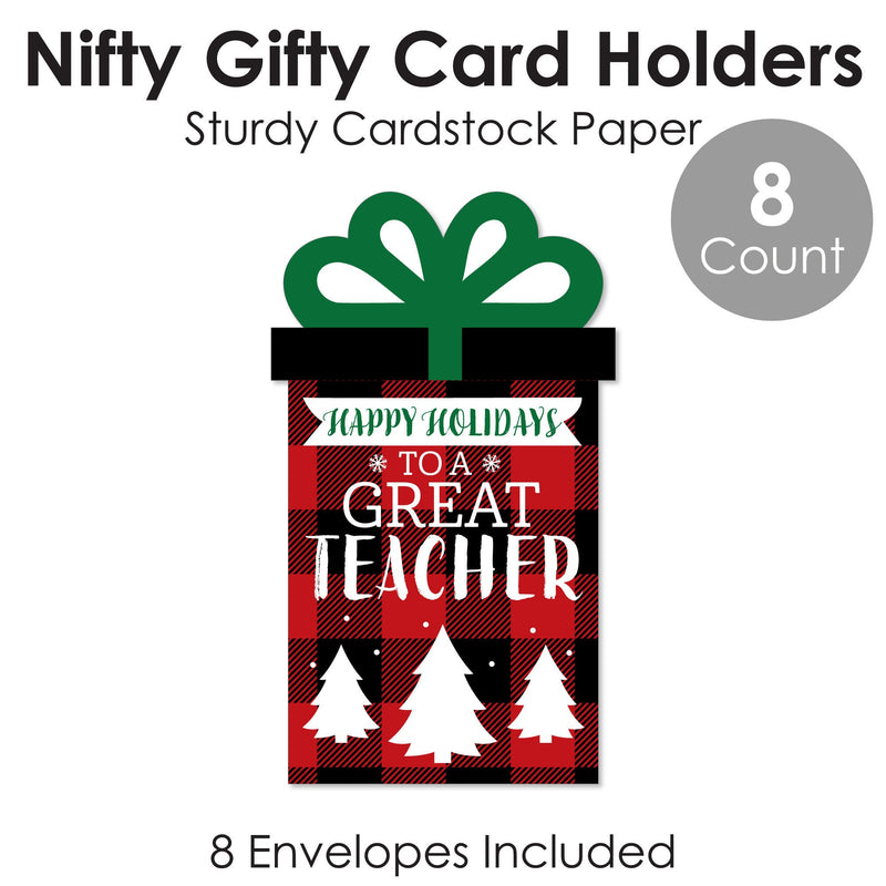 Plaid Teacher Appreciation - Holiday and Christmas Gifts Money and Gift Card Sleeves - Nifty Gifty Card Holders - Set of 8