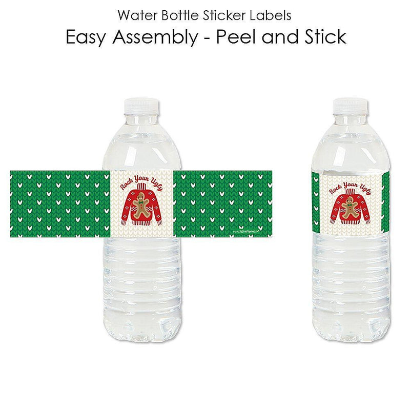 Ugly Sweater - Holiday and Christmas Party Water Bottle Sticker Labels - Set of 20