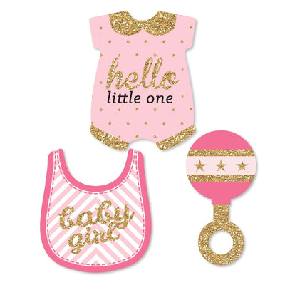 Hello Little One - Pink and Gold - DIY Shaped Girl Baby Shower Paper Cut-Outs - 24 ct