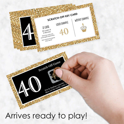 Adult 40th Birthday - Gold - Birthday Party Game Scratch Off Cards - 22 ct