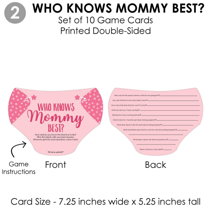 Baby Girl - 4 Pink Baby Shower Games - 10 Cards Each - Who Knows Mommy Best, Mommy or Daddy Quiz, What&