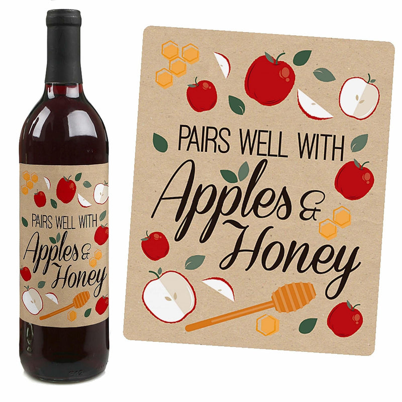 Rosh Hashanah - Jewish New Year Decorations for Women and Men - Wine Bottle Label Stickers - Set of 4