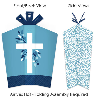 Blue Elegant Cross - Table Decorations - Boy Religious Party Fold and Flare Centerpieces - 10 Count