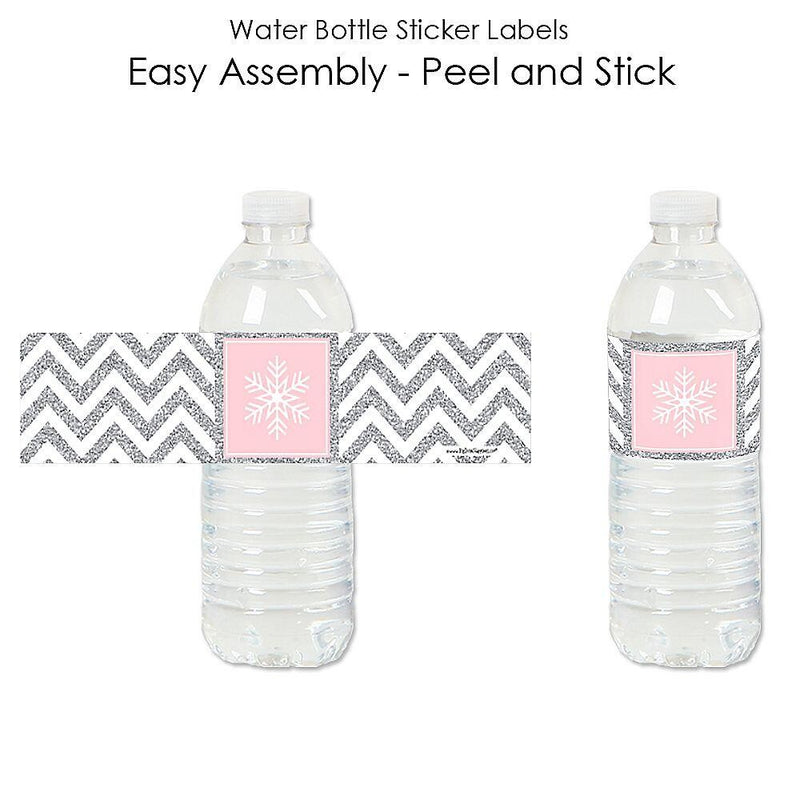 Pink Winter Wonderland - Holiday Snowflake Birthday Party and Baby Shower Water Bottle Sticker Labels - Set of 20