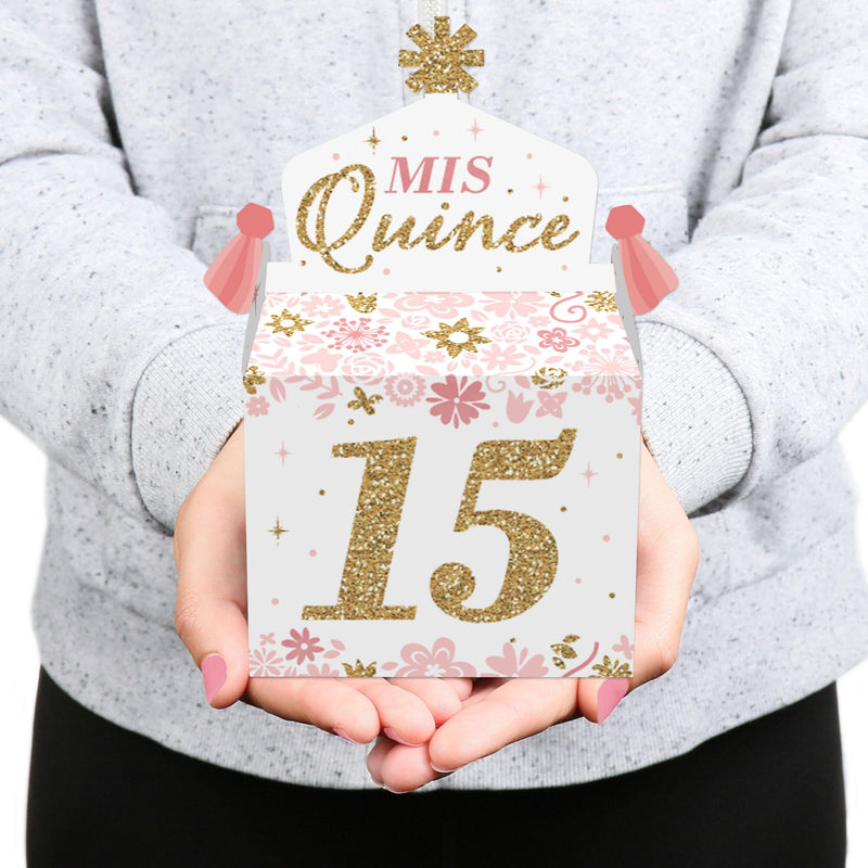 Mis Quince Anos - Treat Box Party Favors - Quinceanera Sweet 15 Birthday Party Goodie Gable Boxes - Set of 12