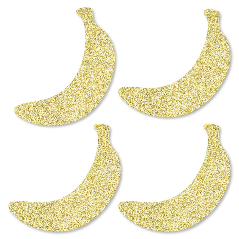 Gold Glitter Bananas - No-Mess Real Gold Glitter Cut-Outs - Tropical Party Confetti - Set of 24