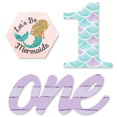 1st Birthday Let's Be Mermaids - DIY Shaped First Birthday Party Cut-Outs - 24 ct