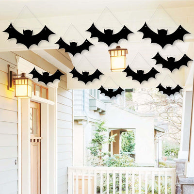 Hanging Black Bats - Outdoor Halloween Hanging Porch & Tree Yard Decorations - 10 Pieces