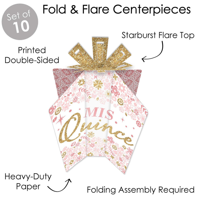 Mis Quince Anos - Table Decorations - Quinceanera Sweet 15 Birthday Party Fold and Flare Centerpieces - 10 Count