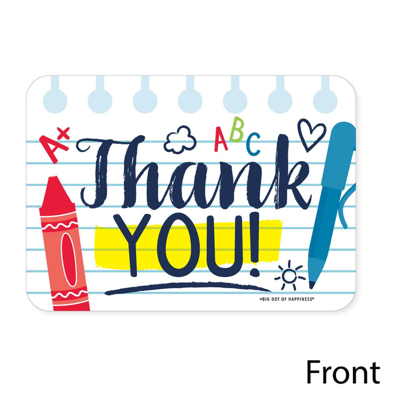 Back to School - Shaped Thank You Cards - First Day of School Classroom Thank You Note Cards with Envelopes - Set of 12