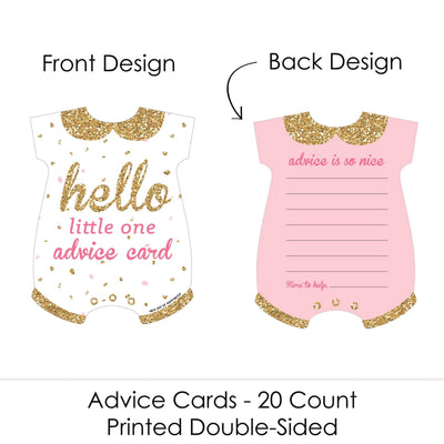 Hello Little One - Pink and Gold - Baby Bodysuit Wish Card Girl Baby Shower Activities - Shaped Advice Cards Game - Set of 20