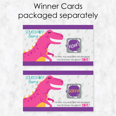 Roar Dinosaur Girl - Dino Mite T-Rex Baby Shower or Birthday Party Game Scratch Off Cards - 22 ct