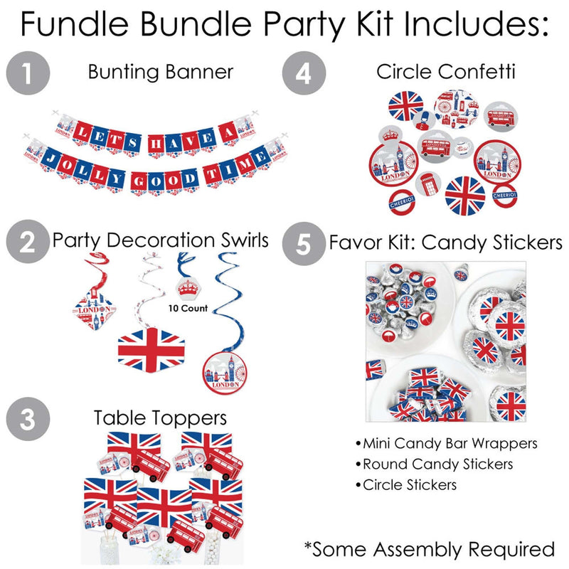 Cheerio, London - British UK Party Supplies - Banner Decoration Kit - Fundle Bundle