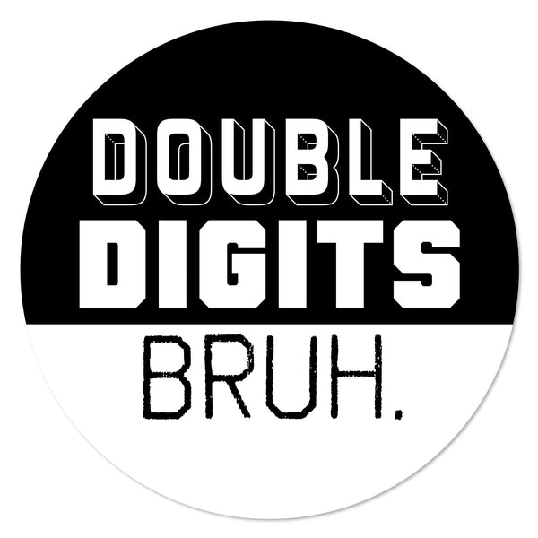 Double Digits Bruh 10th birthday party supplies featuring black and white checkered designs custom photo banners party hats temporary tattoos and coordinating bruh birthday decorations for boys