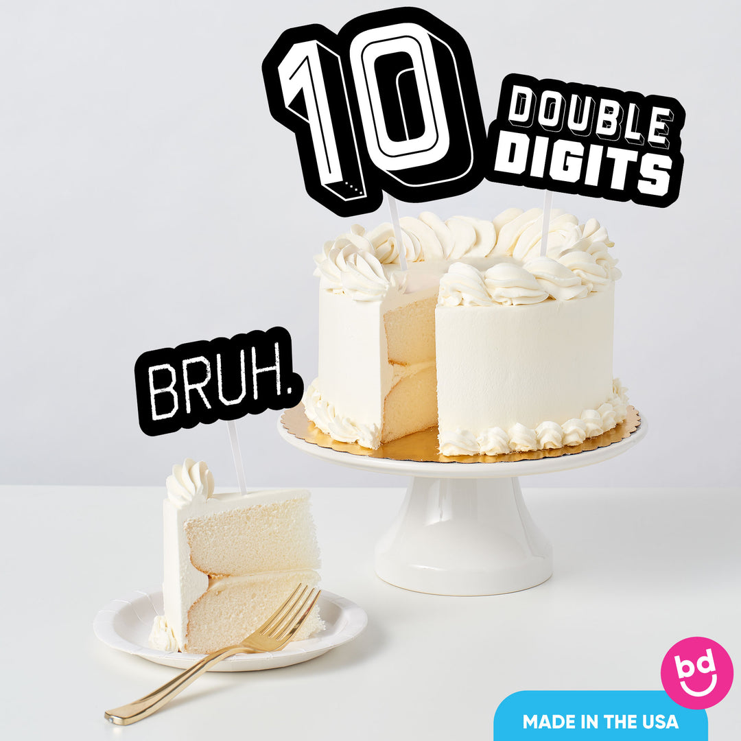cake topper styled on 10th birthday cake