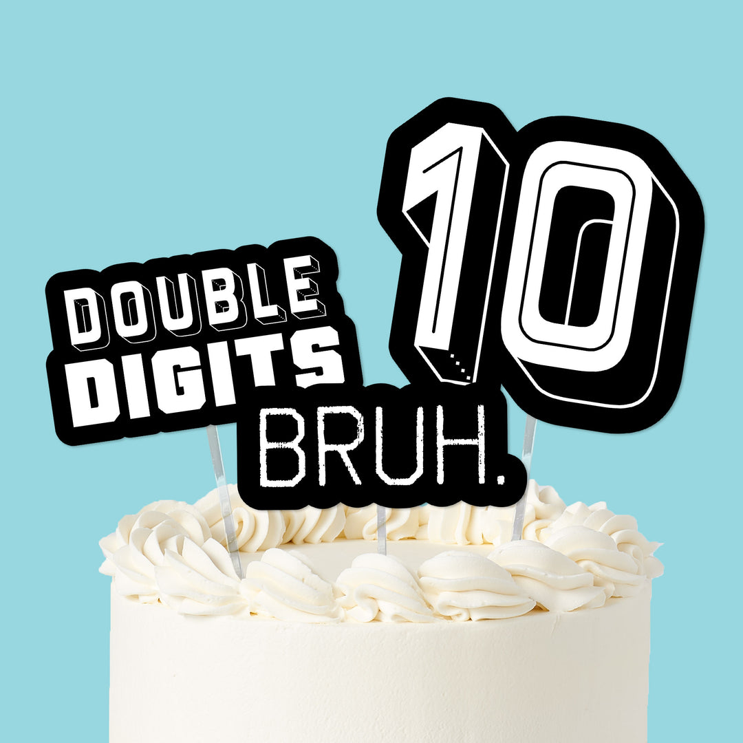 10th Birthday Bruh cake toppers set black white