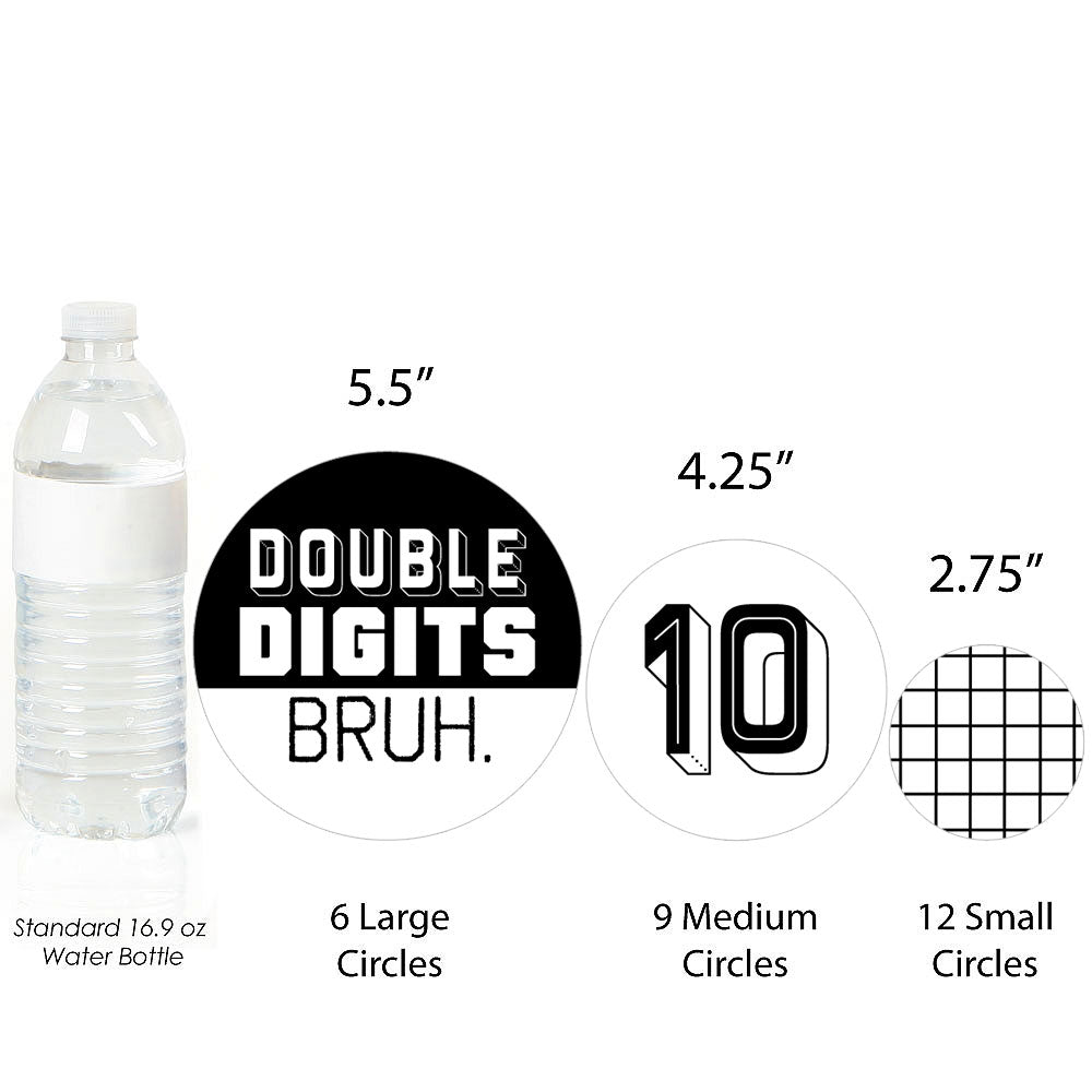 Double Digits Bruh confetti design close-up mix of sayings