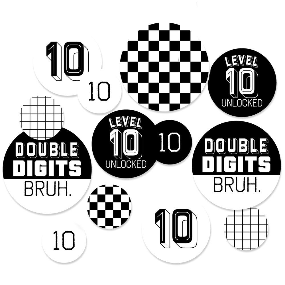10th Birthday Bruh confetti circles black white table decor