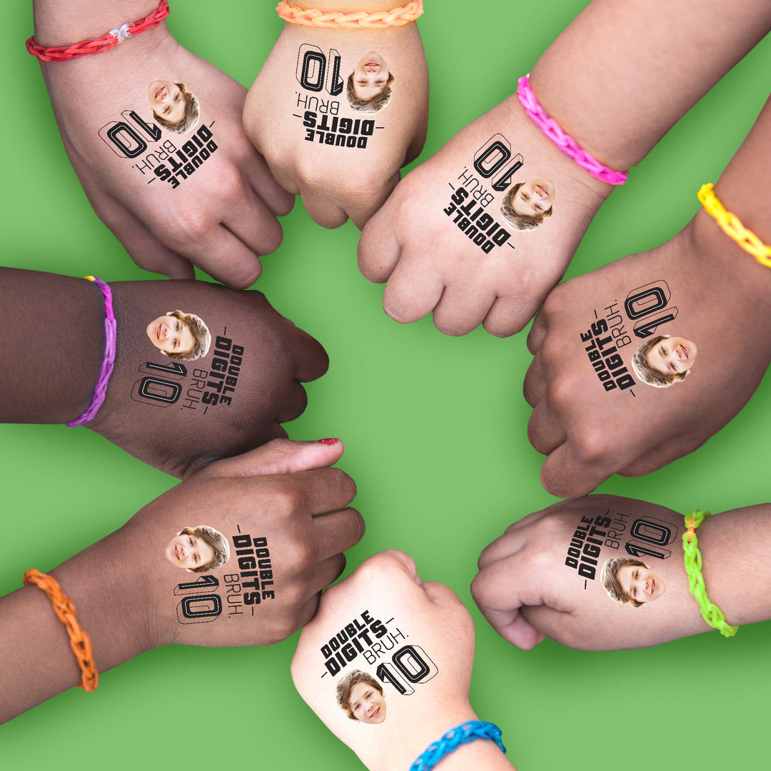 kids wearing custom face tattoos at birthday party