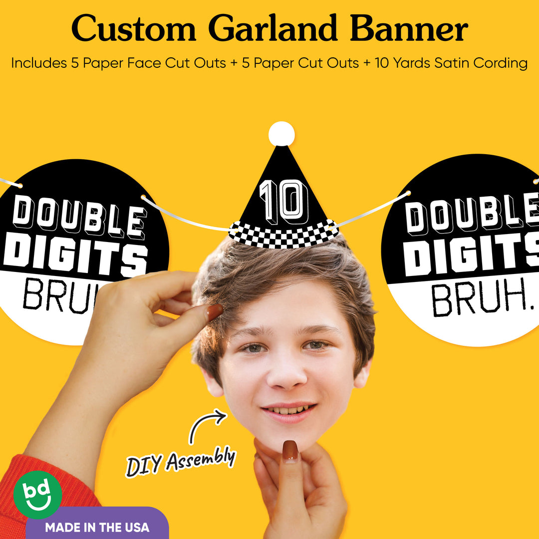 personalized face cutout banner close-up with party hat