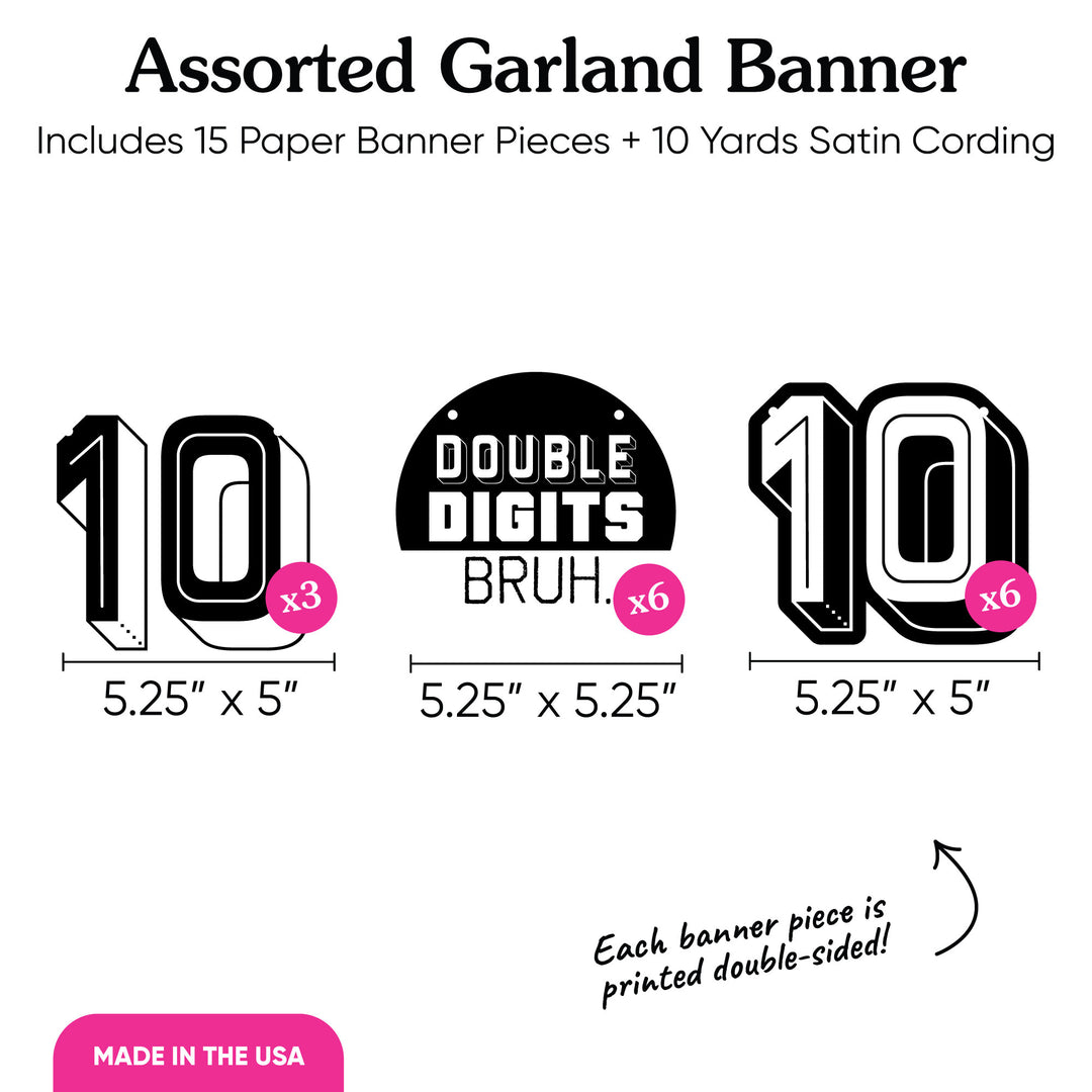 Assorted Garland Banner with product details on a white background