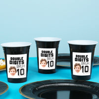 party cups styled on drink table boys birthday party