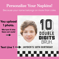 face and text napkin design close-up double digits theme