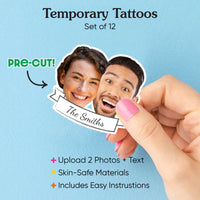 Custom Double Fun Face Temporary Tattoos With Text - 12 Ct