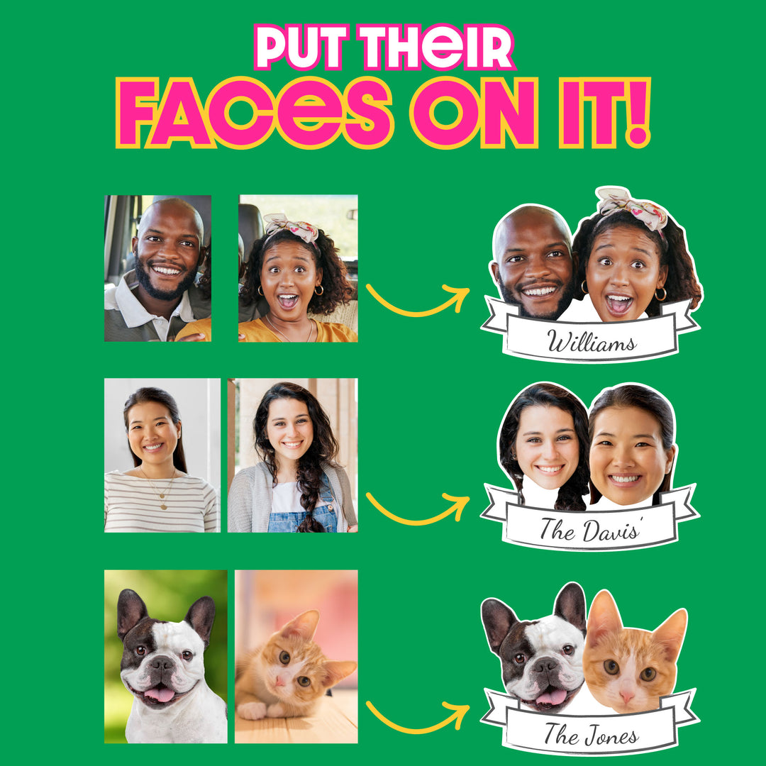Custom Double Fun Face Temporary Tattoos With Text - 12 Ct