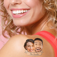 Custom Double Fun Face Temporary Tattoos With Text - 12 Ct