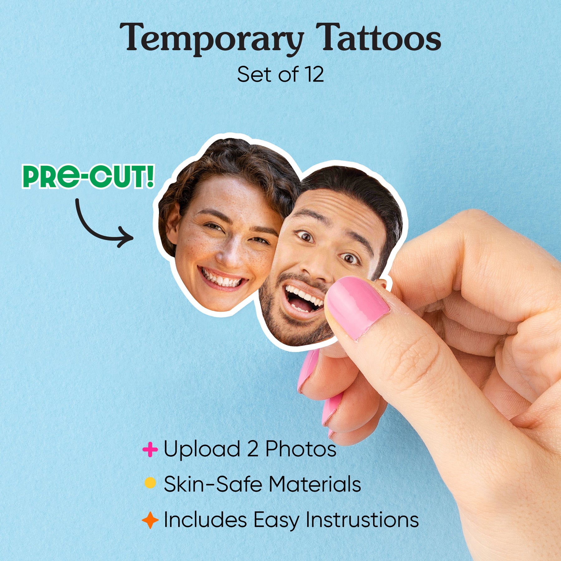 2 Fun Face Personalized Temporary Tattoos - Wedding Party Favors ...