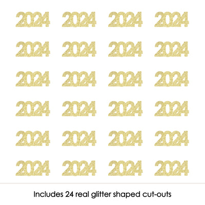 Gold Glitter 2024 - No-Mess Real Gold Glitter Cut-Out Numbers - New Year's Eve Party Confetti - Set of 24