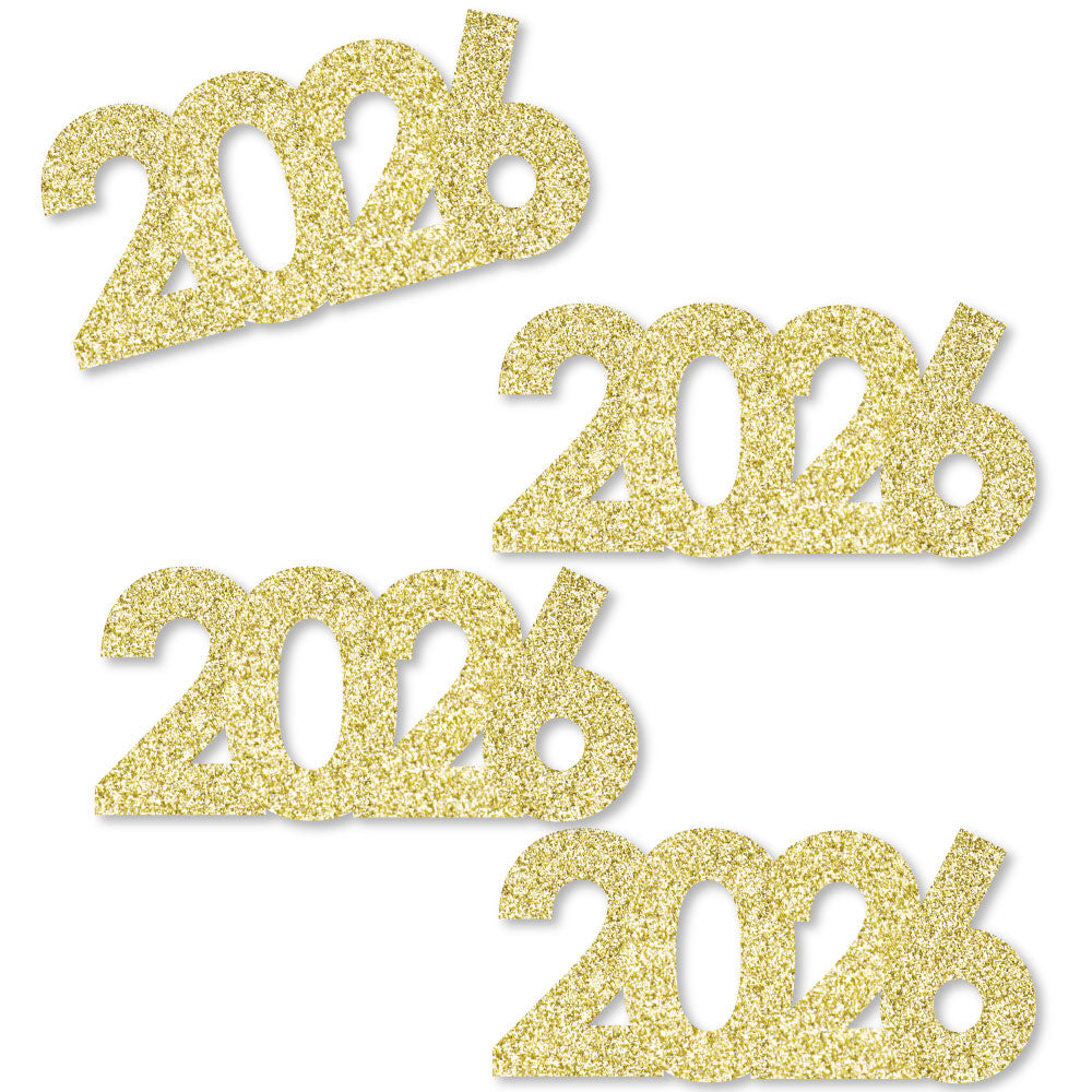 Gold Glitter 2026 - No-Mess Real Gold Glitter Cut-Out Numbers - New Year's Eve Party Confetti - Set of 24