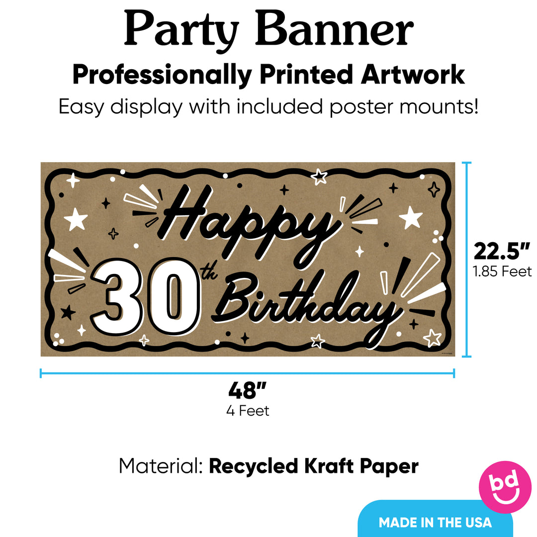 Happy 30th Birthday banner with poster mounts included