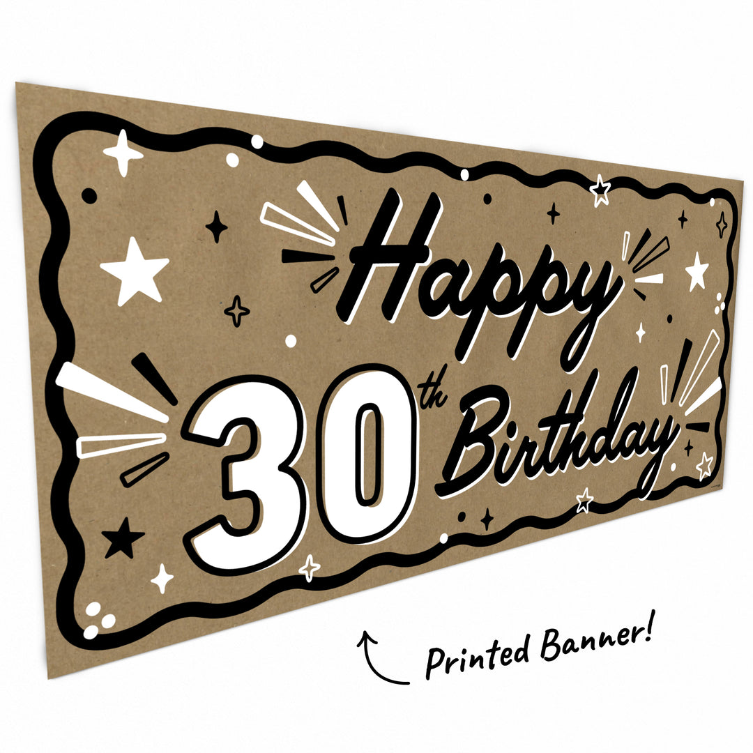 Hand painted style Happy 30th Birthday banner close-up
