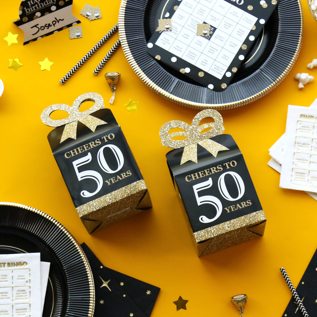 Adult 50th Birthday  Square Favor Gift Boxes - Birthday Party Bow Boxes - Set of 12
