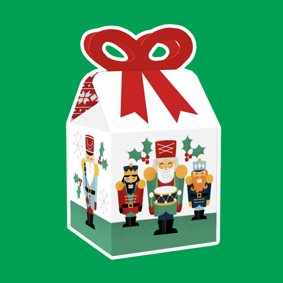 Christmas Nutcracker - Square Favor Gift Boxes - Holiday Party Bow Boxes - Set of 12