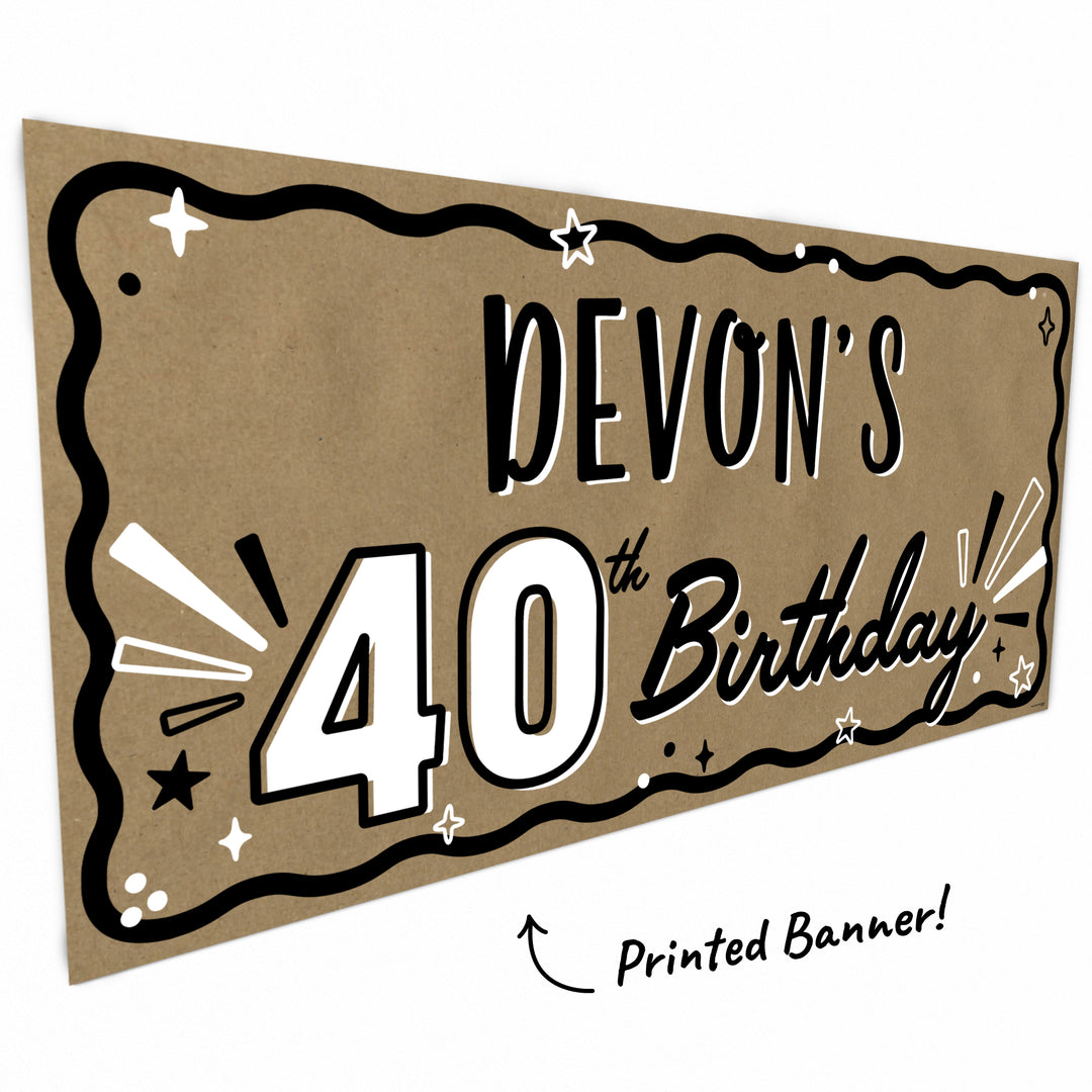 Bold 40th and script Birthday design on brown kraft paper