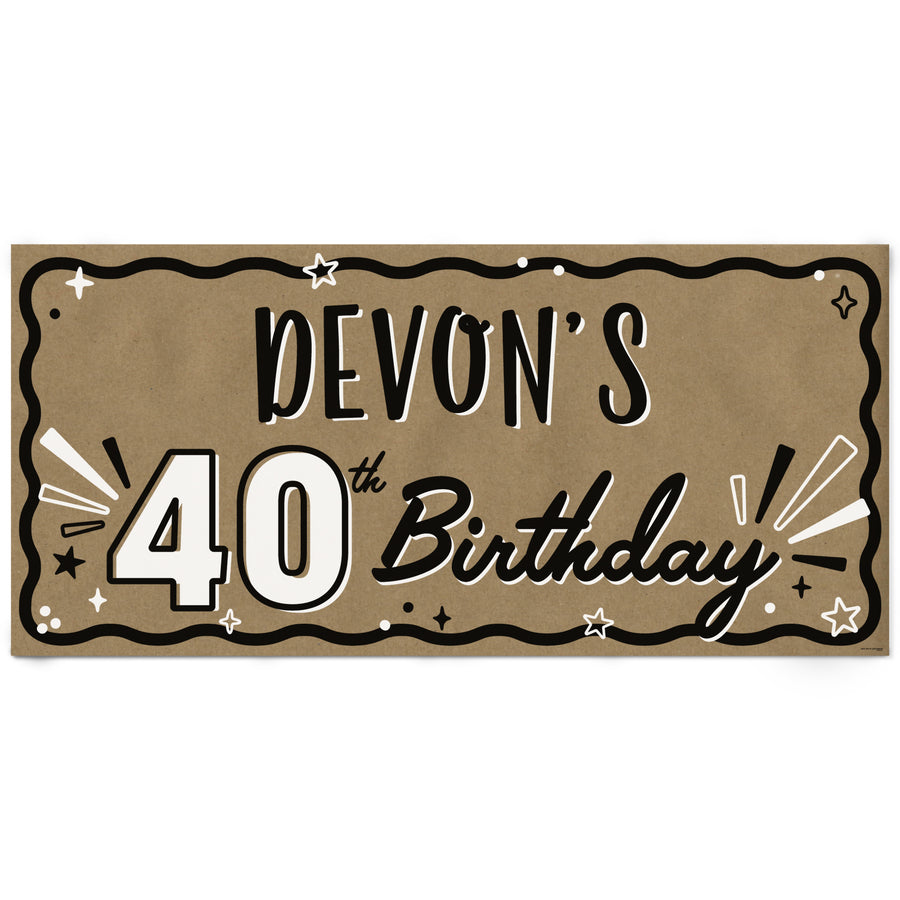 Personalized 40th birthday kraft paper banner for party